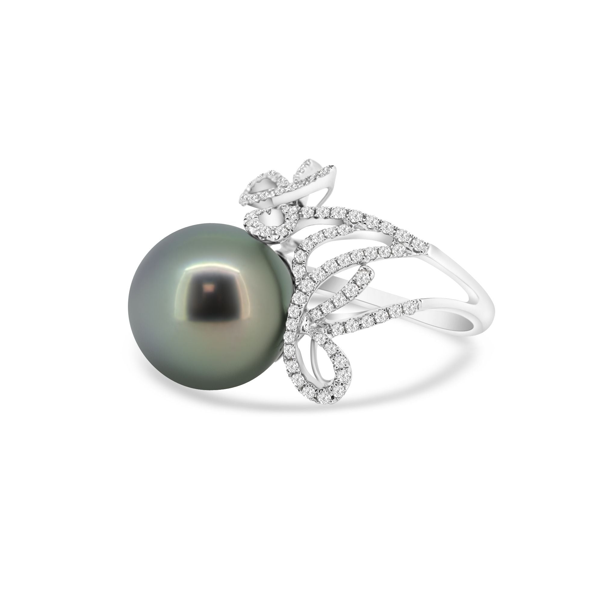 18K Tahitian Pearl Ring with Diamond (13mm blue pearl) – CTC