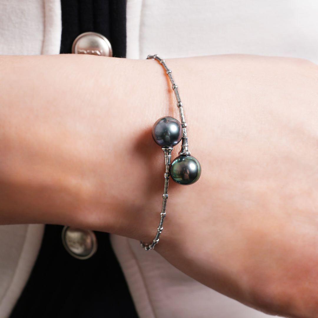 10mm Green Cherry Tahitian Pearl Bracelet with Adjustable Silver Chain