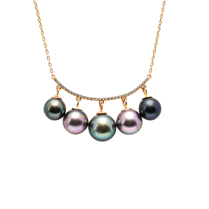 17-Inch Silver Tahitian Pearl Necklace with 8-9mm Multicolor Pearls