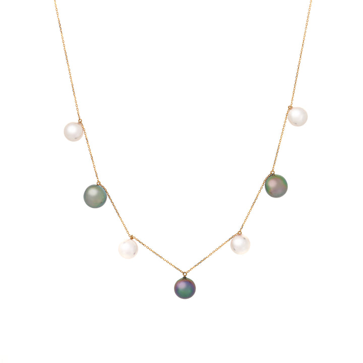 18k Gold Necklace with Tahitian & Akoya Pearls