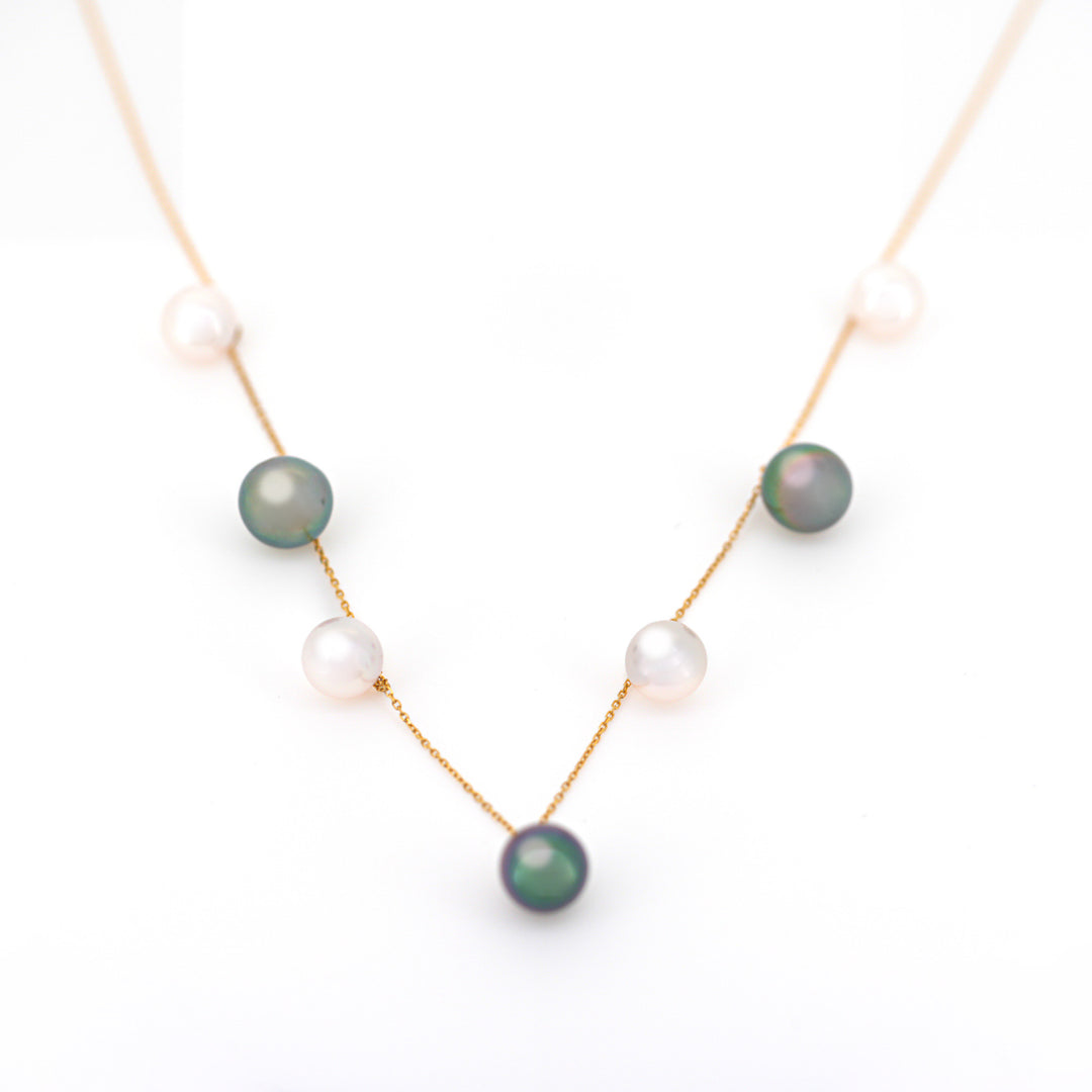 18k Gold Necklace with Tahitian & Akoya Pearls