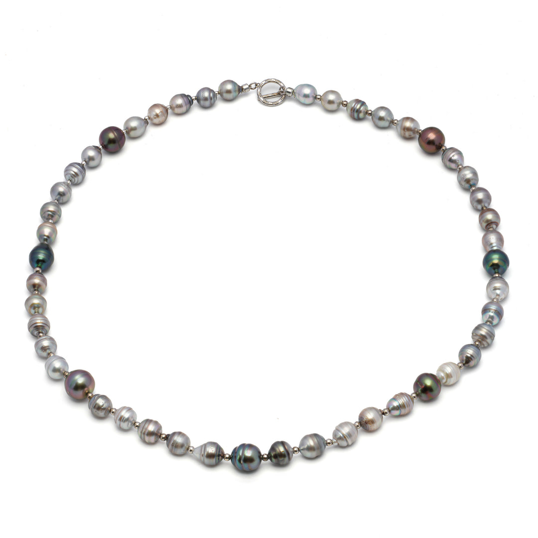 20-Inch Multicolor Tahitian Pearl Necklace with 47 Pearls, 925 Silver