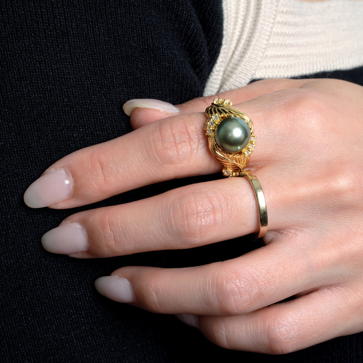 925 Sterling Silver Floral Tahitian Pearl Ring