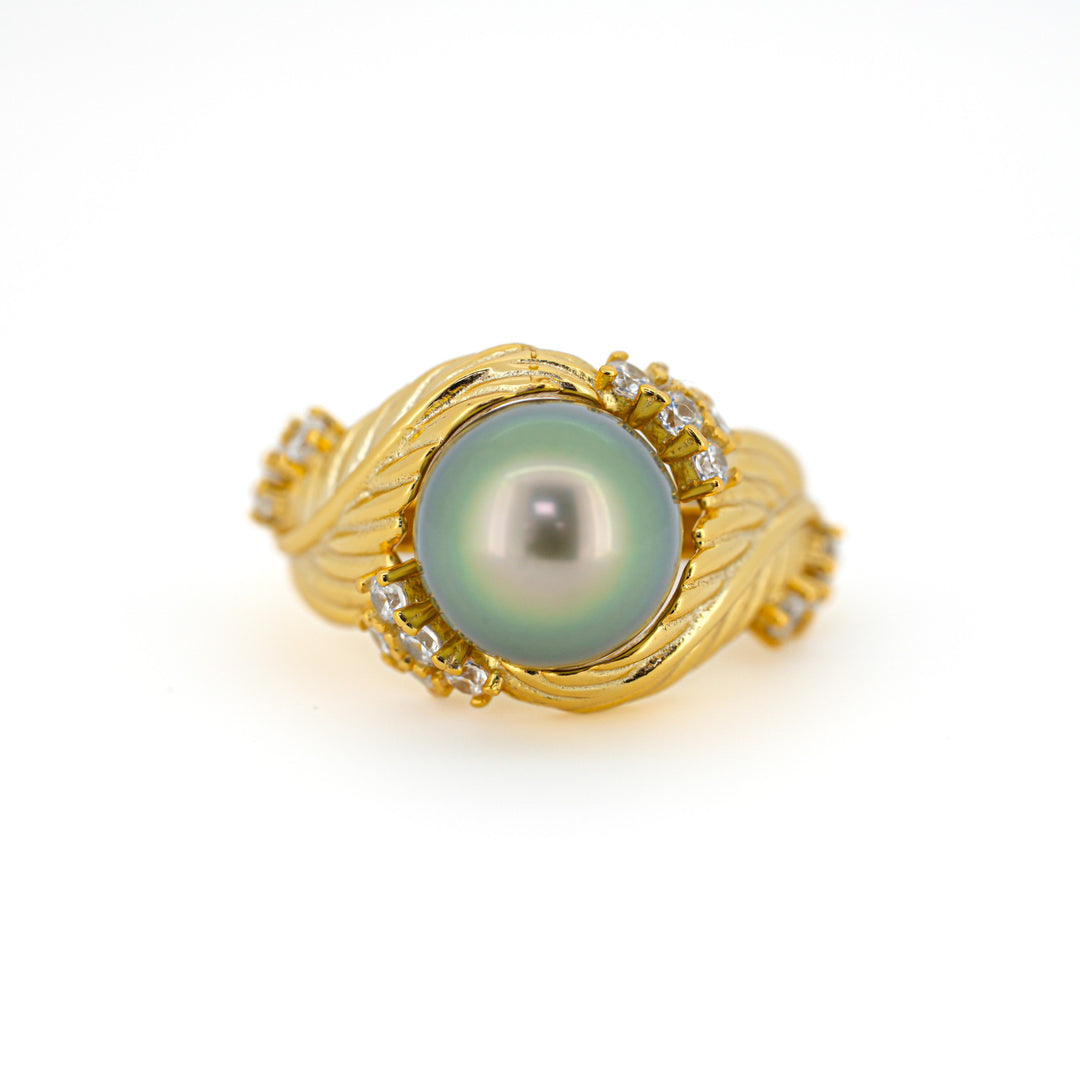 925 Sterling Silver Floral Tahitian Pearl Ring 