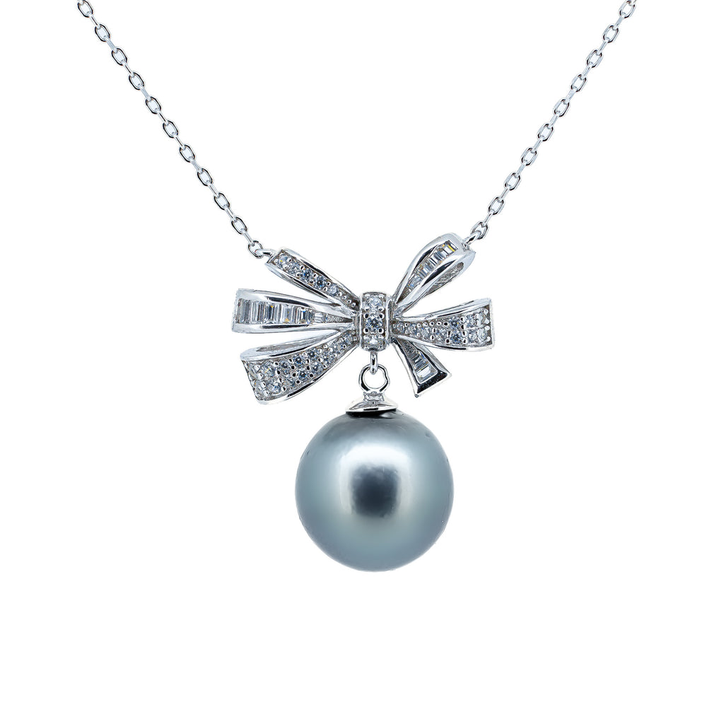 925 Sterling Silver Tahitian Pearl Necklace - Close viwe