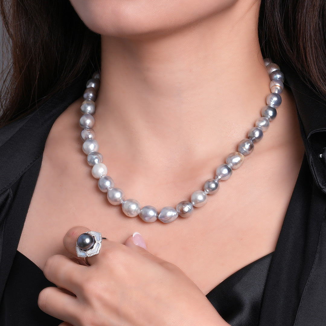 Baroque Tahitian Pearl Necklace with 37 Light Mix Pearls, 17-Inch Chain