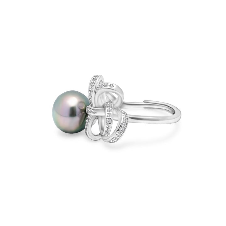 Tahitian Green Pearl Ring ,9mm Sterling Silver with Zirconia Accents. ref:SHM579 TH2