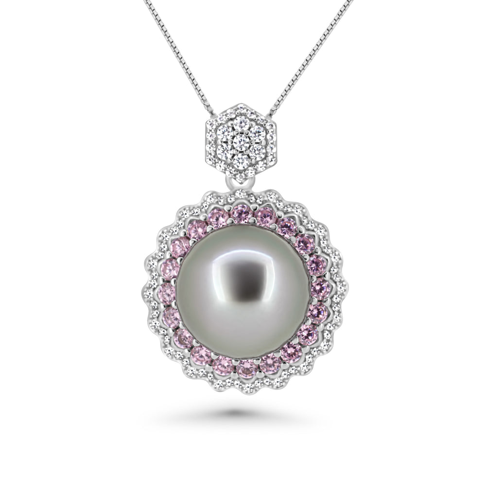 Elegant 12mm Tahitian Pearl Necklace on 925 Silver Chain, 17.5 Inches