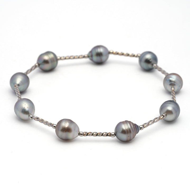 Elegant 9mm Multicolor Tahitian Pearl Bracelet in 925 Silver Rhodium, 8-Inch