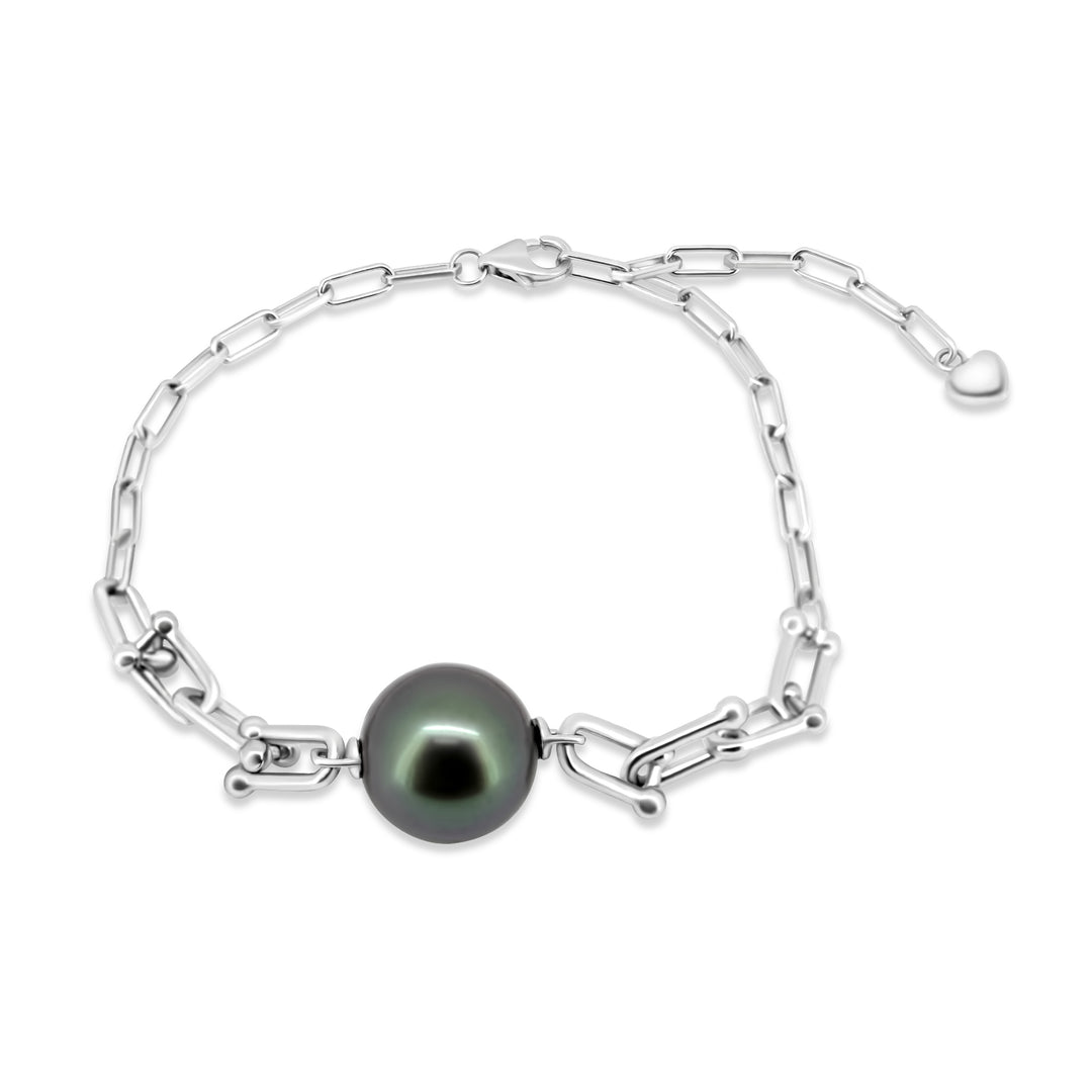 Elegant Green Cherry Tahitian Pearl Bracelet in 925 Sterling Silver