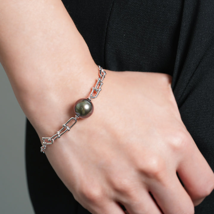 Elegant Green Cherry Tahitian Pearl Bracelet in 925 Sterling Silver