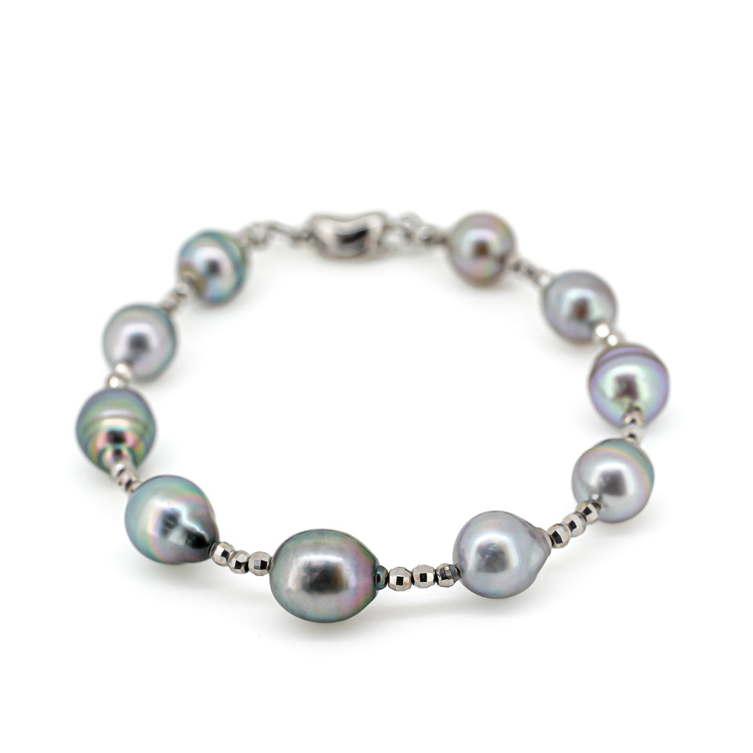 Elegant Tahitian Pearl Bracelet with 8-9mm Multi-Color Pearls, 7.5 Inches