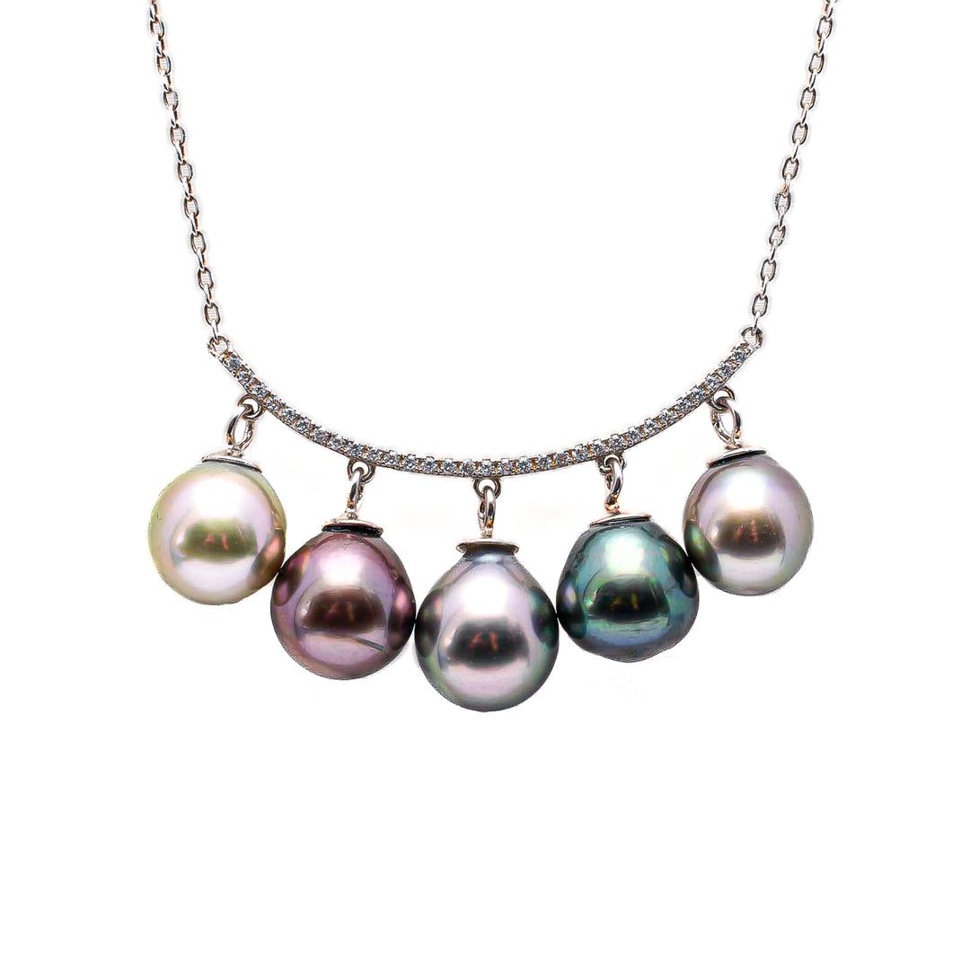 High Luster Multicolor Tahitian Pearl Necklace in 925 Silver