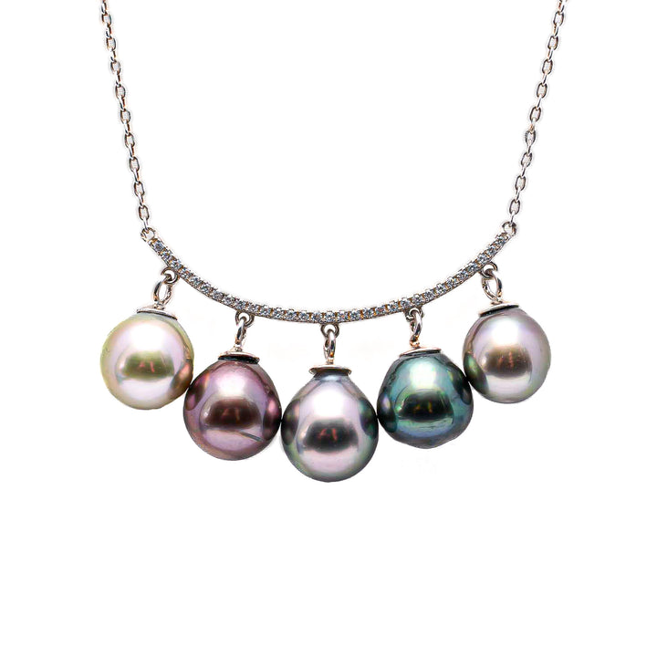 High Luster Multicolor Tahitian Pearl Necklace in 925 Silver