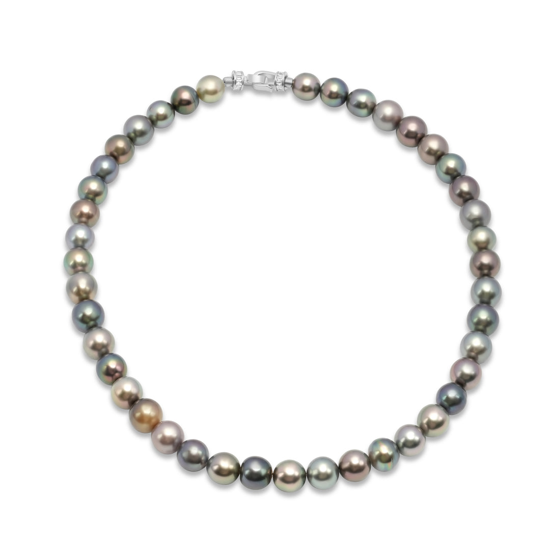 Luxurious Multicolor Tahitian Pearl Necklace, 9-10mm Pearls, 925 Silver