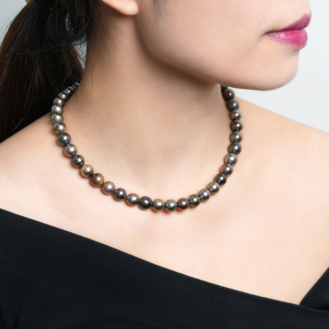 Luxurious Multicolor Tahitian Pearl Necklace, 9-10mm Pearls, 925 Silver