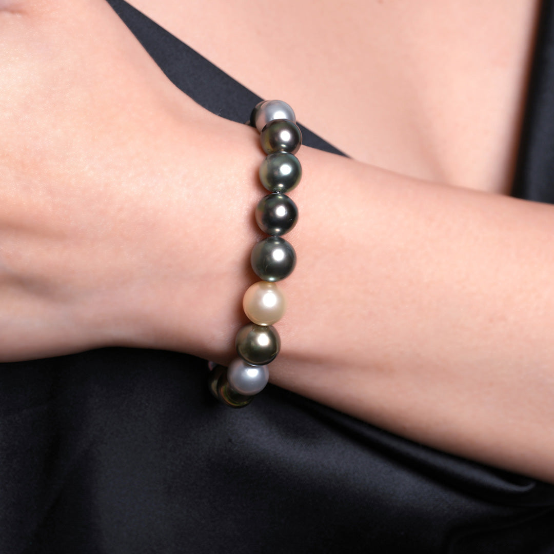 Multicolor Tahitian Pearl Bracelet with 9-10mm Pearls, 7.1-Inch Silver Chain