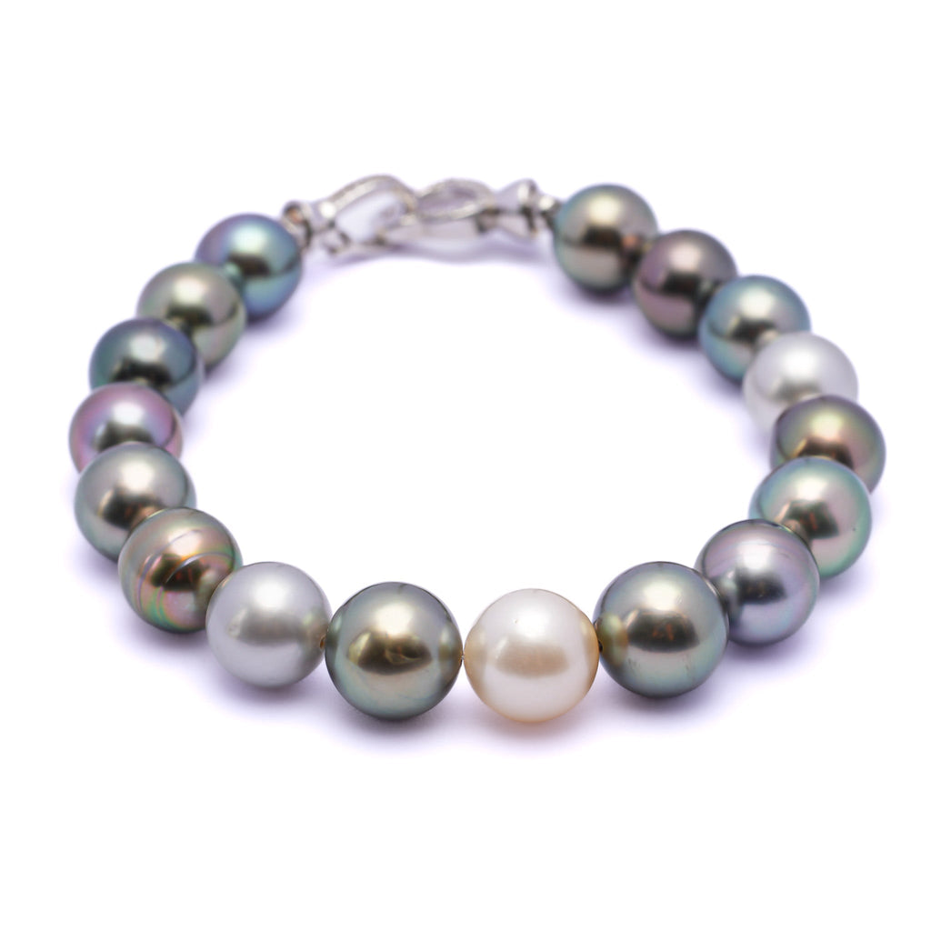 【TATIANA】PEARL POINT CIRCLE BRACELET★送料無料★2色 Tahitian True Round Pearl Bracelet, 10.0-11.0mm - AAAA