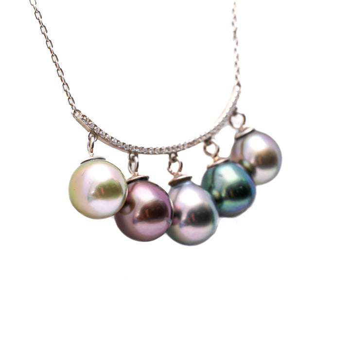 High Luster Multicolor Tahitian Pearl Necklace in 925 Silver.