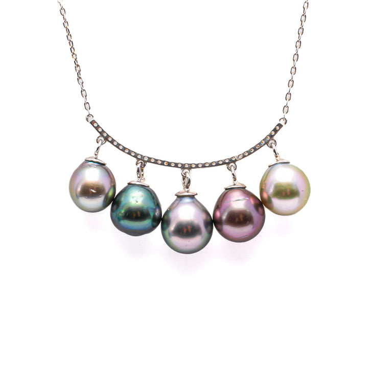 High Luster Multicolor Tahitian Pearl Necklace in 925 Silver.