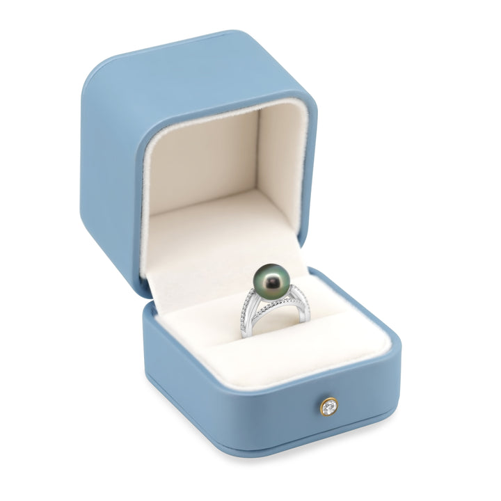 Genuine Green Tahitian Pearl Ring in 925 Sterling Silver with Zirconia, Adjustable Size. ref:SHM726 CMP1