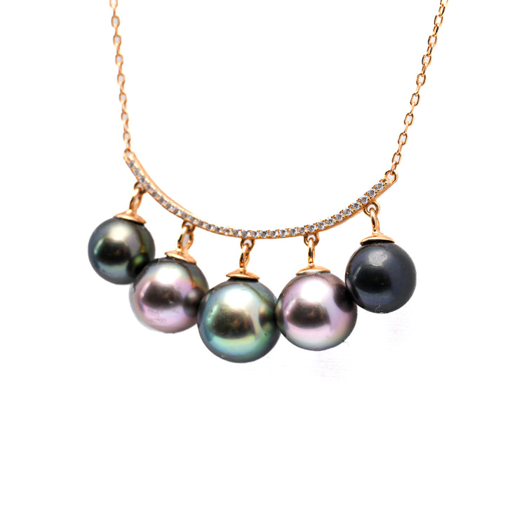 17-Inch Silver Tahitian Pearl Necklace with 8-9mm Multicolor Pearls. Ref:SHM616