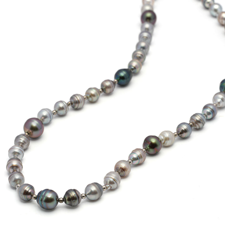 20-Inch Multicolor Tahitian Pearl Necklace with 47 Pearls, 925 Silver Rhodium. SHM665 TH2