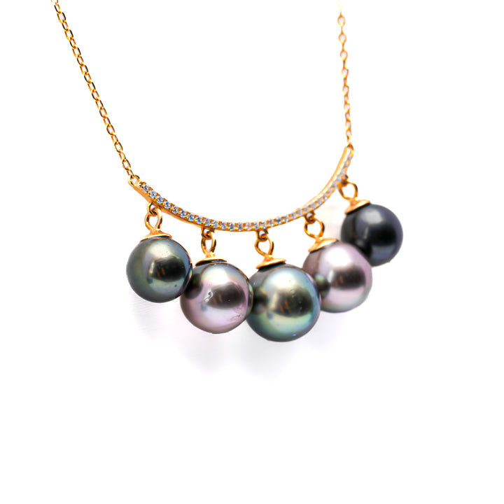 17-Inch Silver Tahitian Pearl Necklace with 8-9mm Multicolor Pearls. Ref:SHM616