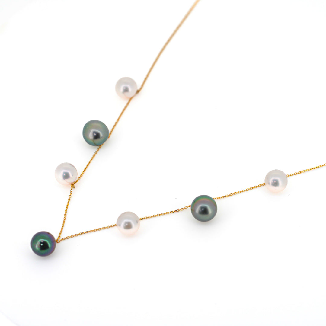 18k Gold Necklace with Tahitian & Akoya Pearls. Ref:K505OR6