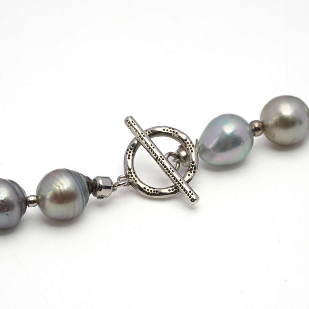 20-Inch Multicolor Tahitian Pearl Necklace with 47 Pearls, 925 Silver Rhodium. SHM665 TH2