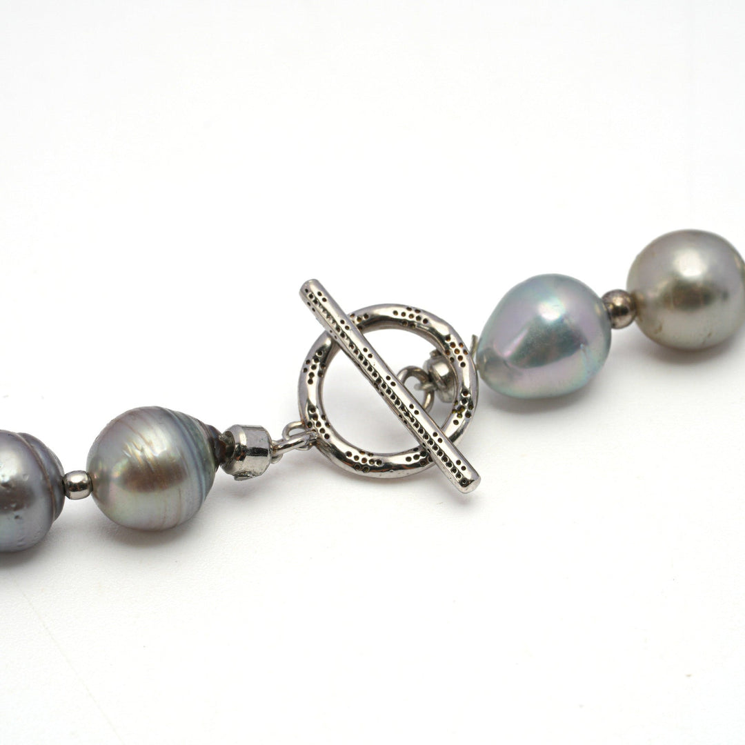 20-Inch Multicolor Tahitian Pearl Necklace with 47 Pearls, 925 Silver Rhodium.