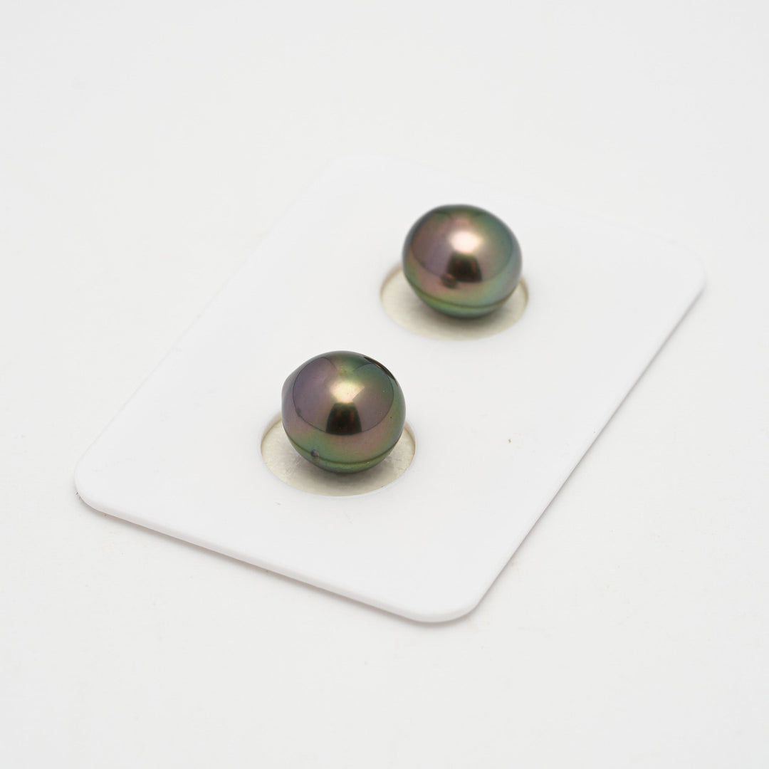 2pcs Green Cherry 9.1-9.5mm - SB AAA Quality Tahitian Pearl Pair ER1592 OR1