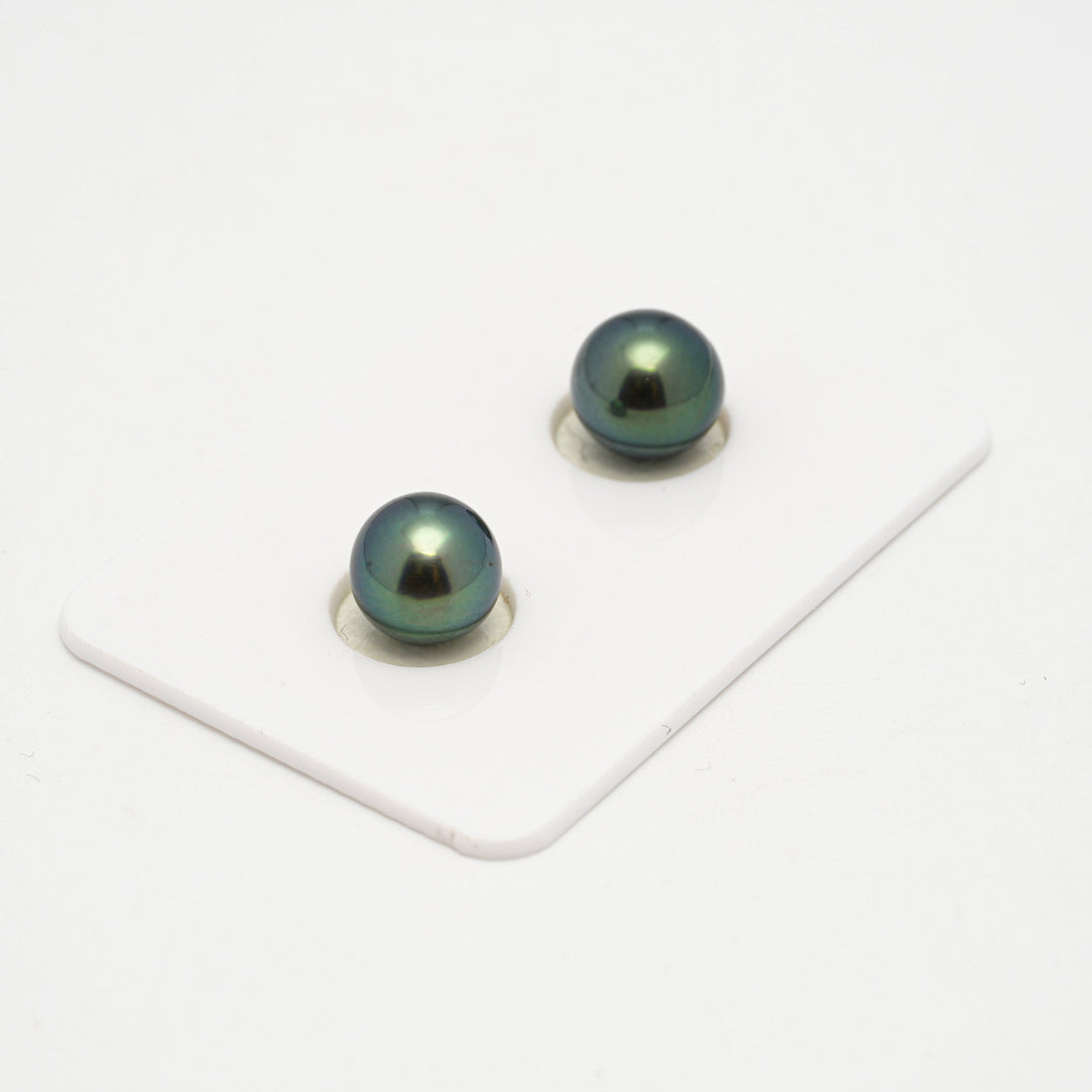 2pcs Blue Green 8.8-9mm - SR AAA Quality Tahitian Pearl Pair ER1589 OR10