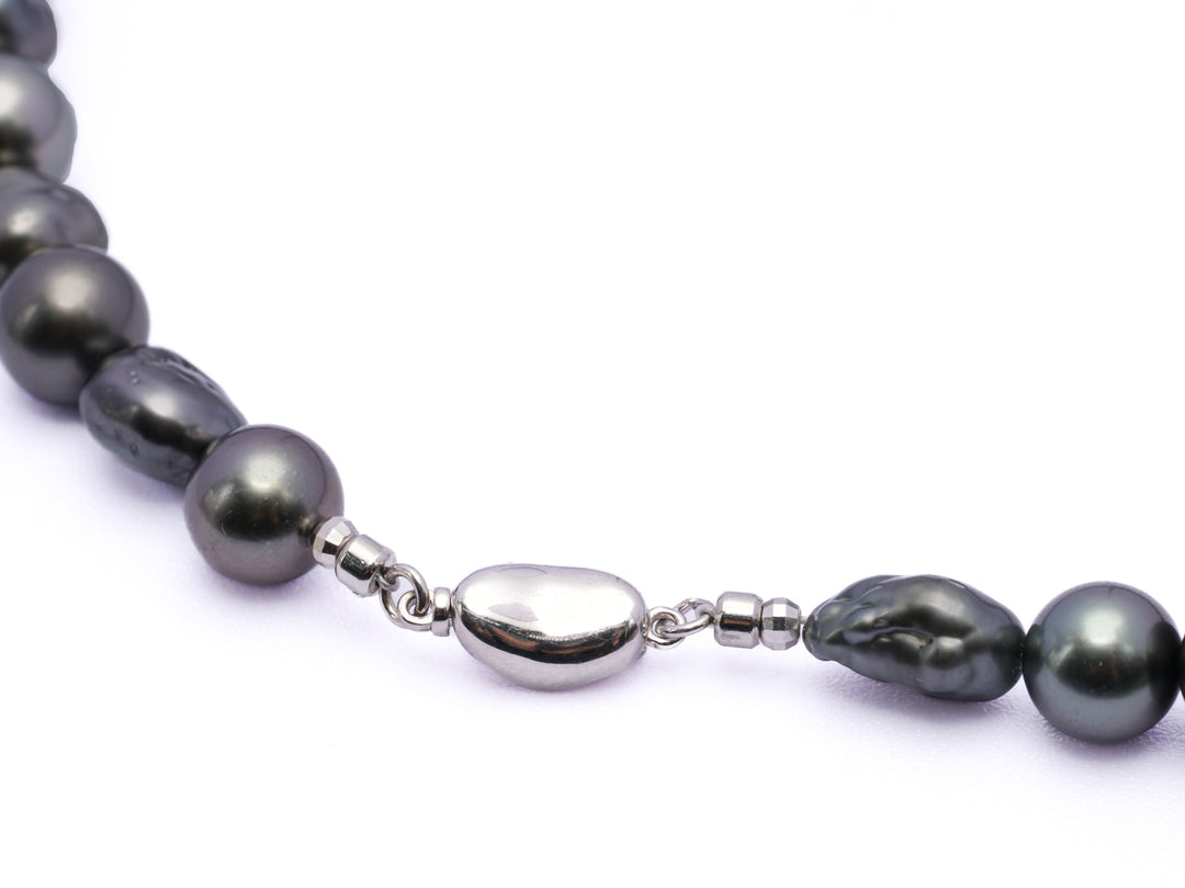 Elegant Tahitian Baroque Keshi Pearl Necklace with 43 Pearls on 16.7-Inch 925 Silver Rhodium Chain. ref:NL1243