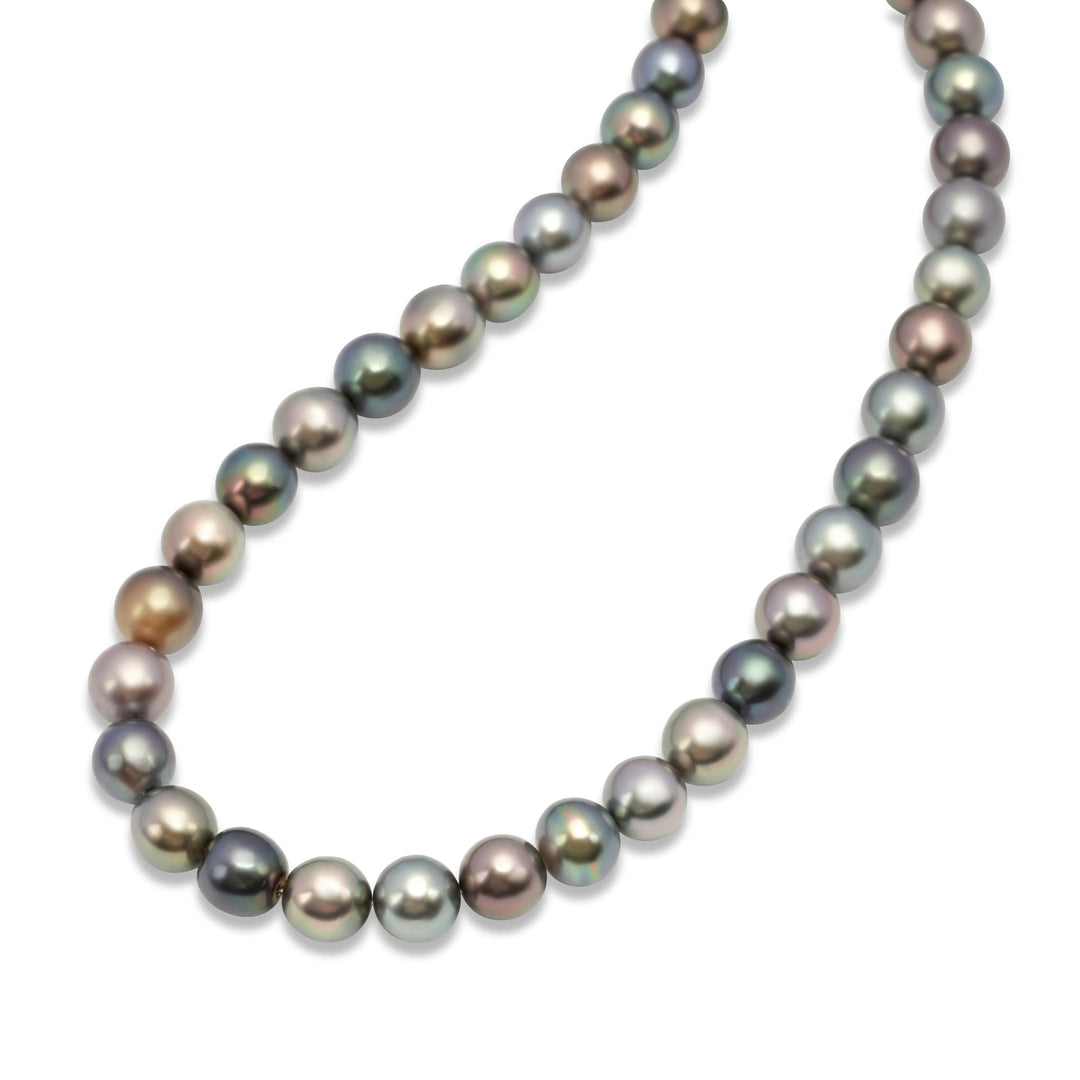 Luxurious Multicolor Tahitian Pearl Necklace, 9-10mm Pearls, 925 Silver.