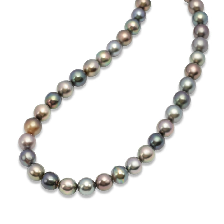 Luxurious Multicolor Tahitian Pearl Necklace, 9-10mm Pearls, 925 Silver.