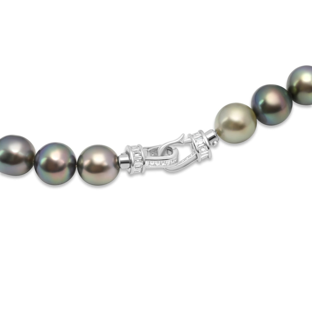 Luxurious Multicolor Tahitian Pearl Necklace, 9-10mm Pearls, 925 Silver.