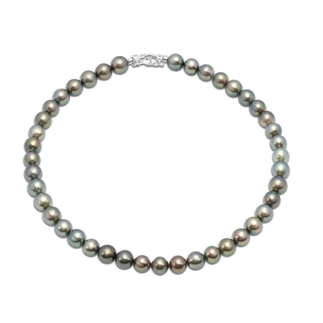 Exquisite Tahitian Pearl Necklace with 42 Handpicked Green Pearls.