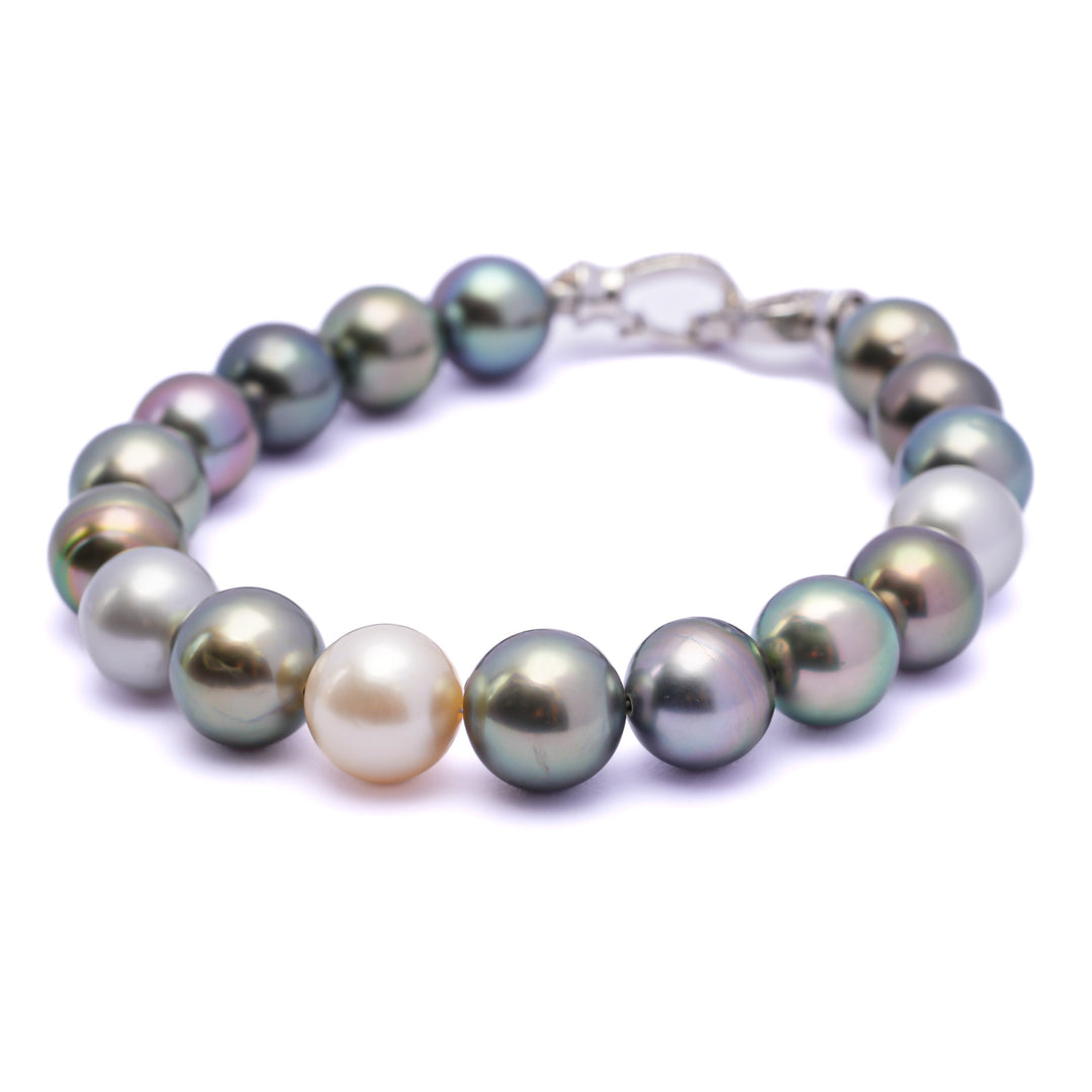 Multicolor Tahitian Pearl Bracelet with 9-10mm Pearls, 7.1-Inch Silver Chain. ref:SHM708 A89