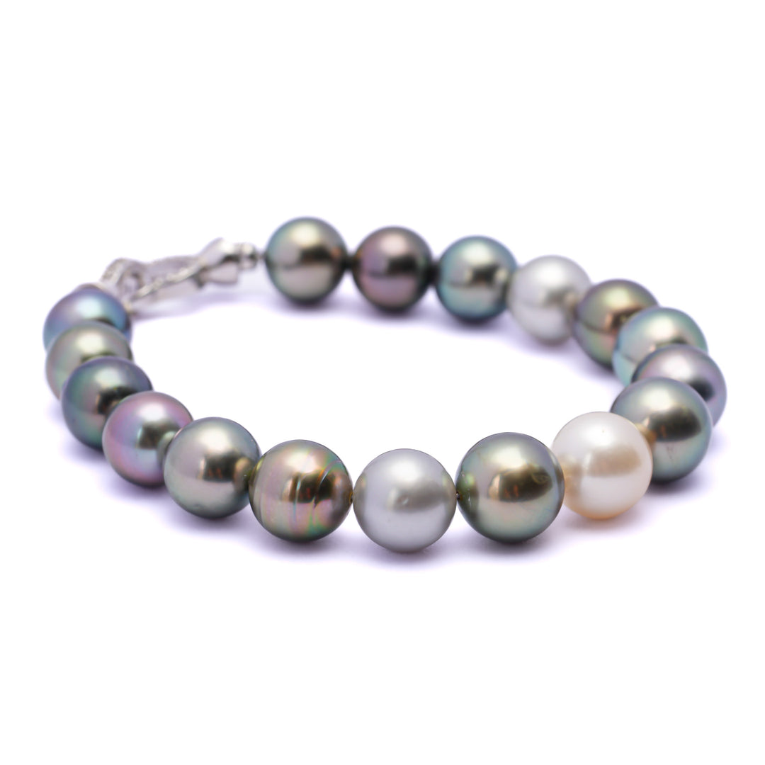 Multicolor Tahitian Pearl Bracelet with 9-10mm Pearls, 7.1-Inch Silver Chain. ref:SHM708 A89