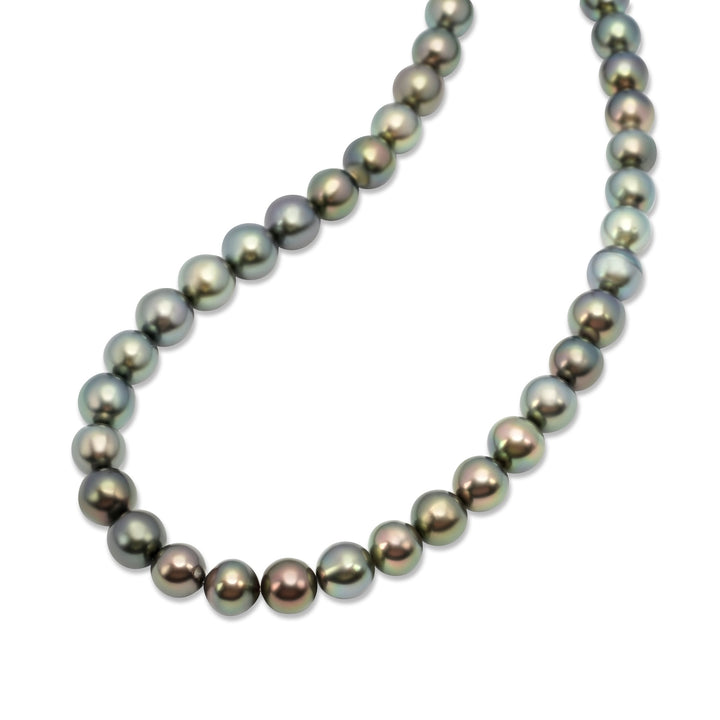 Exquisite Tahitian Pearl Necklace with 42 Handpicked Green Pearls.