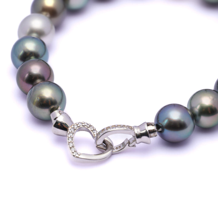 Multicolor Tahitian Pearl Bracelet with 9-10mm Pearls, 7.1-Inch Silver Chain.