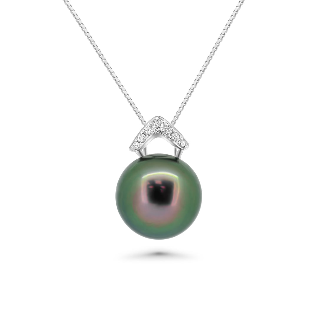 18K V-Shape Tahitian Pearl Pendant with Peacock Pearl & Diamond in 925 Silver. ref:18K515 TH2