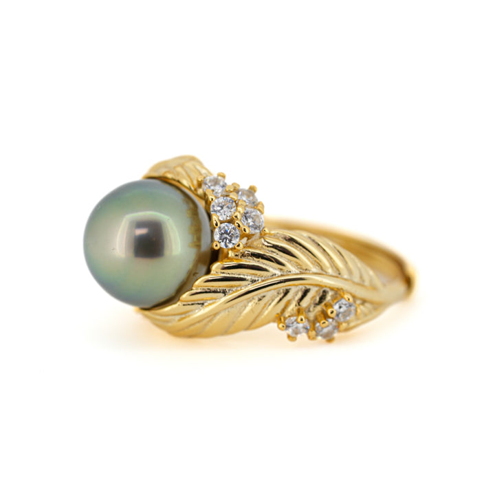 925 Sterling Silver Floral Tahitian Pearl Ring. ref: SHM921 TH1