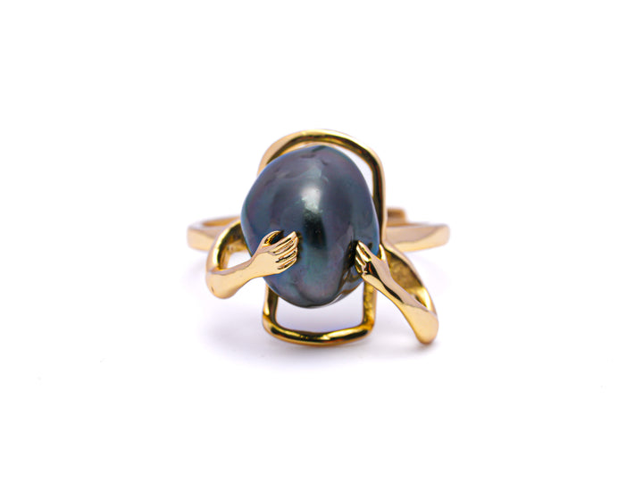 Elegant Tahiti Keshi Pearl Ring in 925 Silver Rhodium with Zirconia. ref:SHM613 CMP1