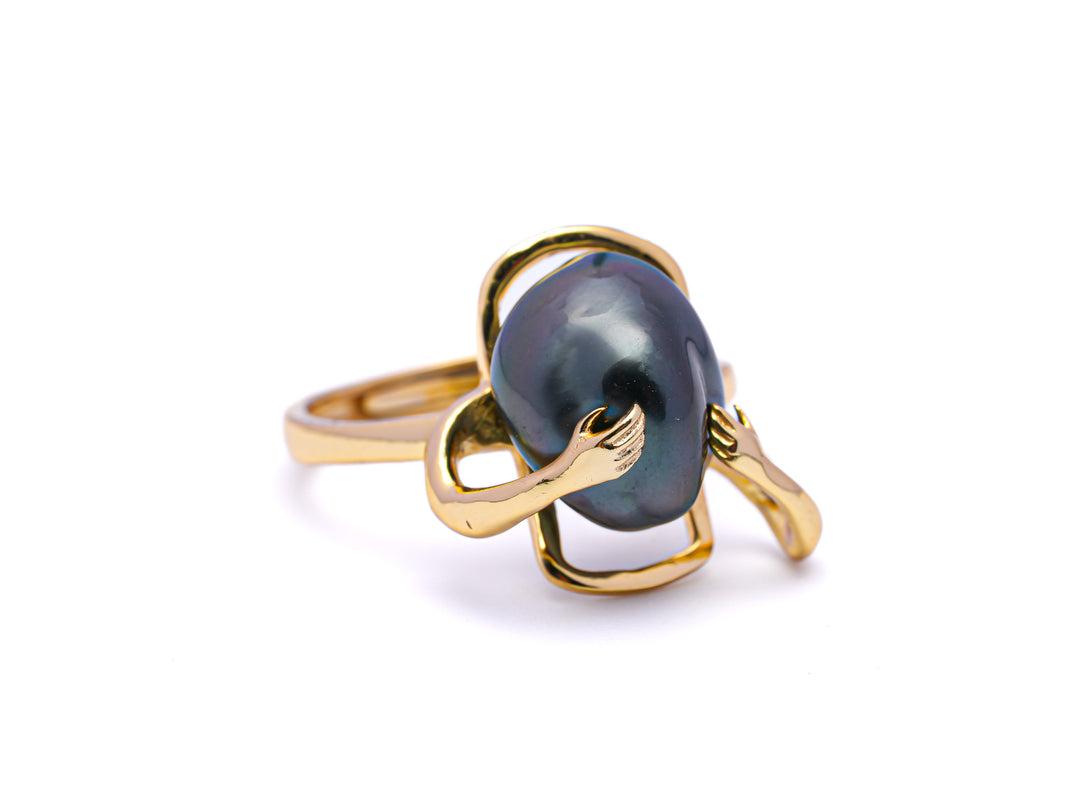 Elegant Tahiti Keshi Pearl Ring in 925 Silver Rhodium with Zirconia. ref:SHM613 CMP1