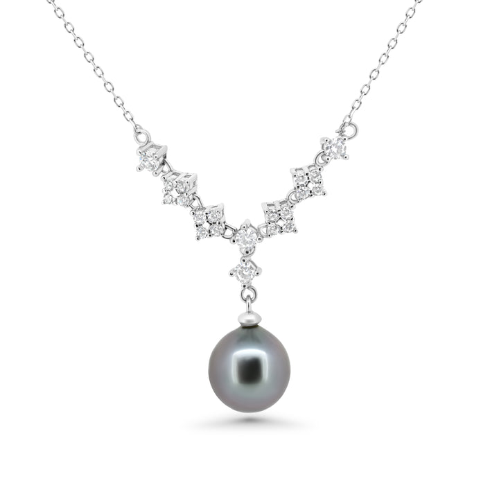 Floral Edition Grey Cherry Tahitian Pearl Necklace in 925 Sterling Silver with Zirconia. ref:SHM961 OR8