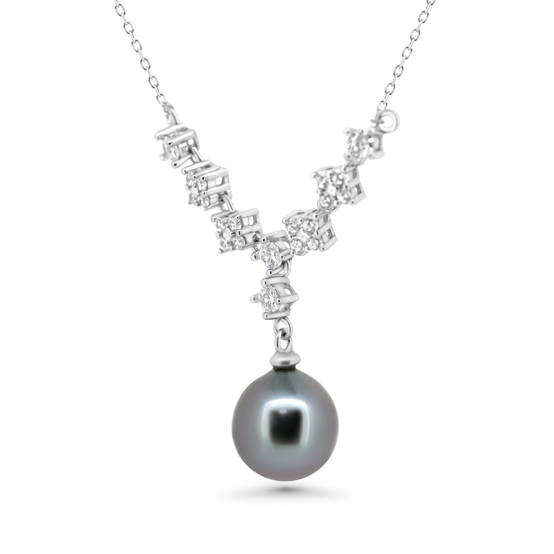 Floral Edition Grey Cherry Tahitian Pearl Necklace in 925 Sterling Silver with Zirconia. ref:SHM961 OR8