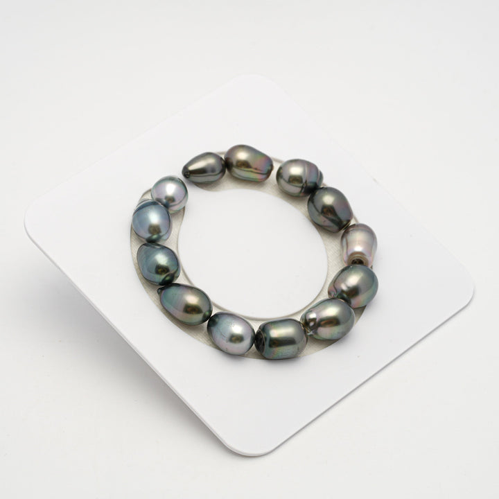 13pcs Green Mix 9-12mm - SB AAA Quality Tahitian Pearl Bracelet.