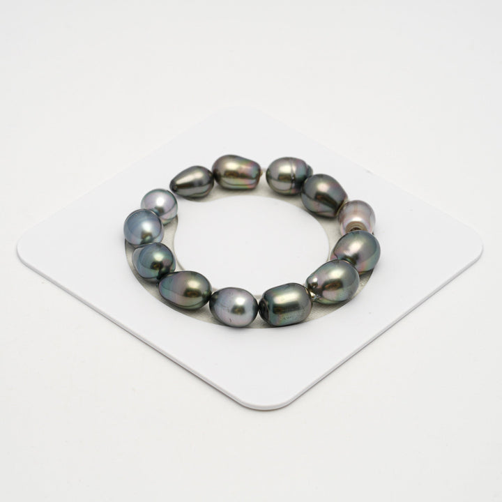 13pcs Green Mix 9-12mm - SB AAA Quality Tahitian Pearl Bracelet.